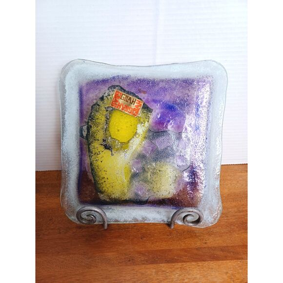 Gilah Omaha Nebraska Hints of Purple and Yellow Fused Glass Show Plate - Picture 4 of 10